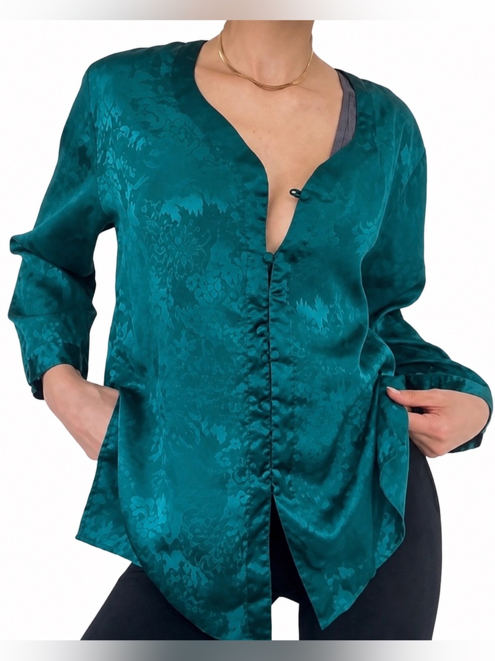 Vintage Victorias Secret Gold Label Oversized Satin Nightshirt Long Sleeve Teal